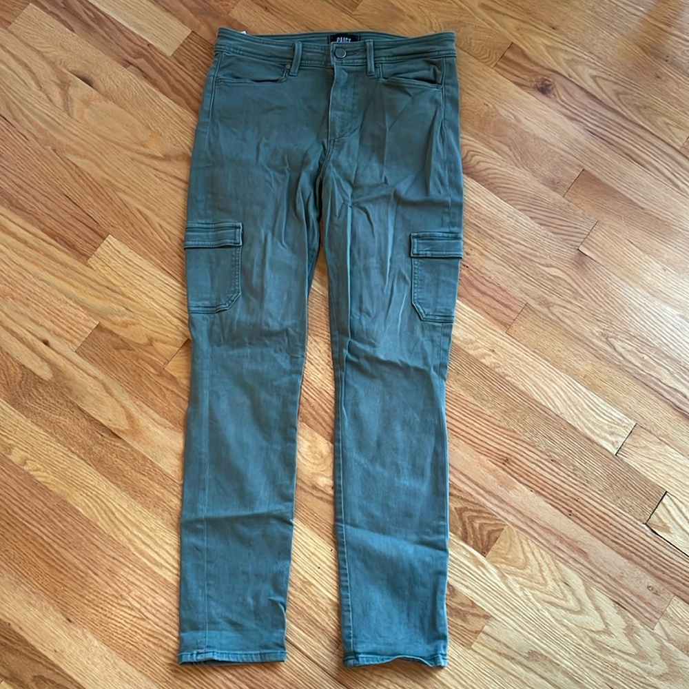 Paige Hoxton ankle skinny cargo utilitarian stretch jean denim green size 28